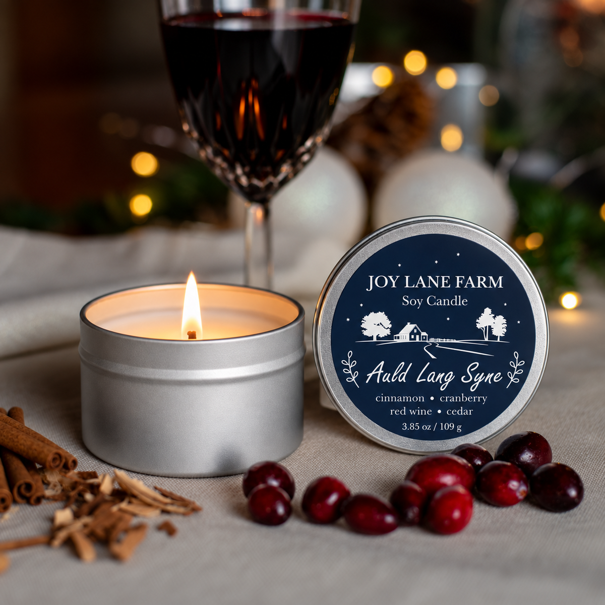 Auld Lang Syne Holiday Tin Candle