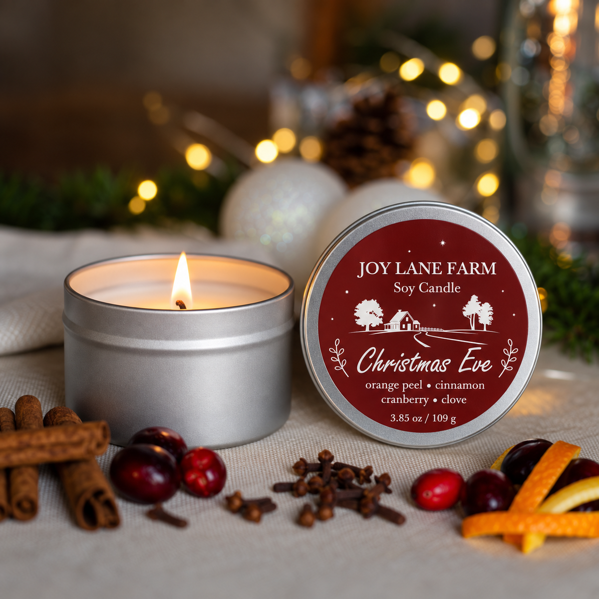 Christmas Eve Holiday Tin Candle - Case Pack of 4